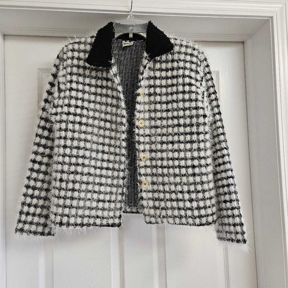 Terazzo Fuzzy Cardigan, S Black and white